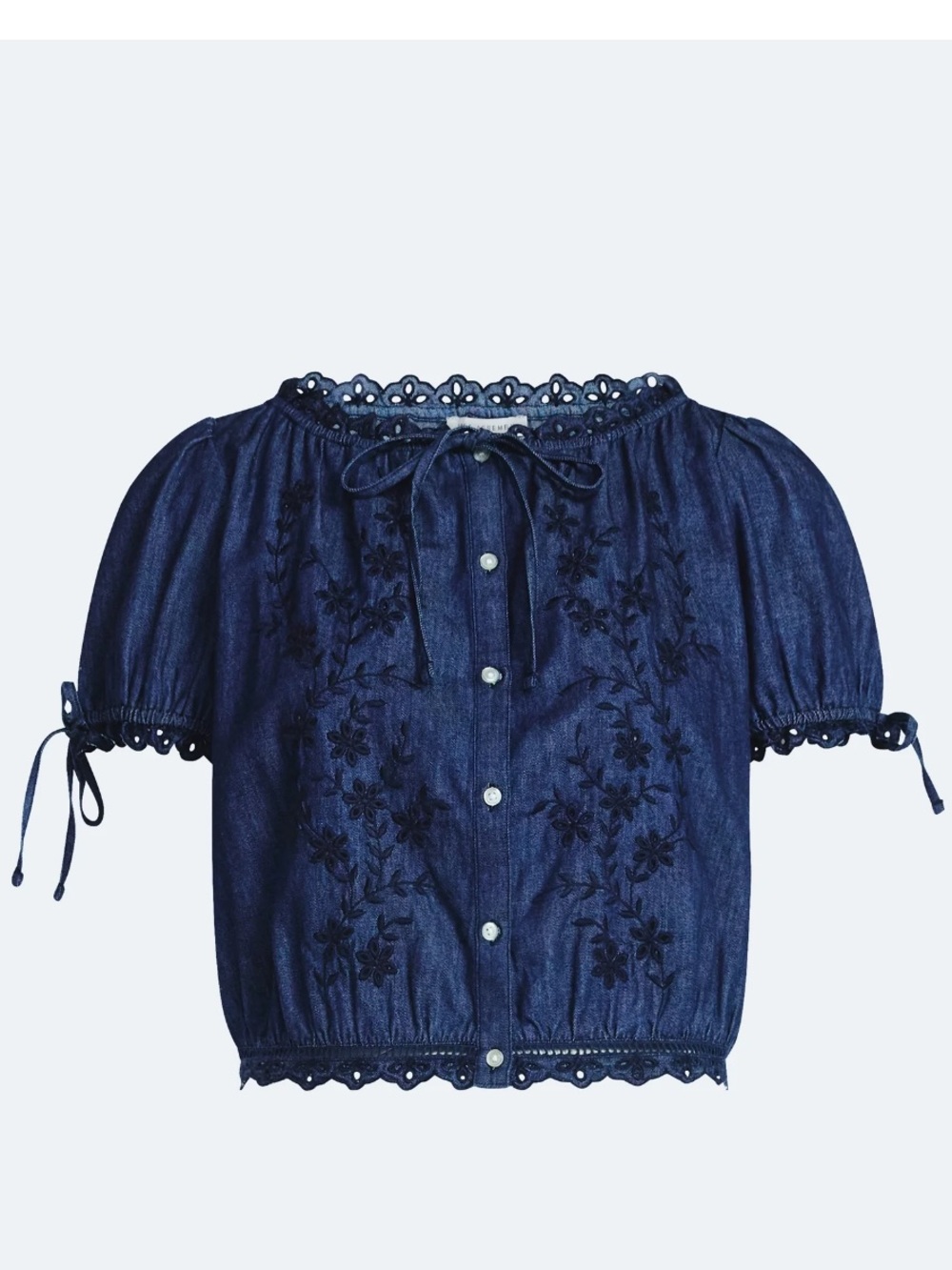Free Assembly Women's Embroidered Cropped Cotton Top with Short Sleeves